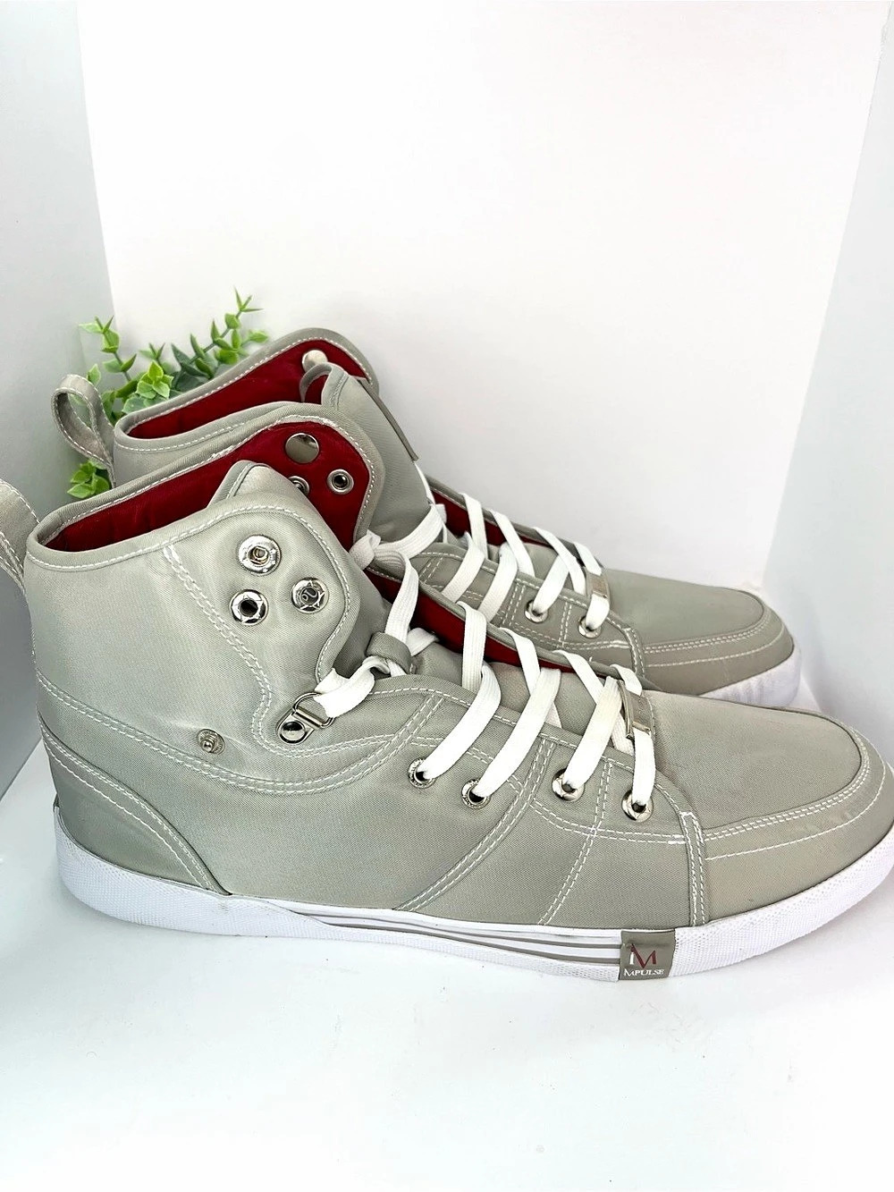 iMpulse Men’s Size 13 Gray Red High Top Sneakers P12438 Lace Up Fashion Shoes Li